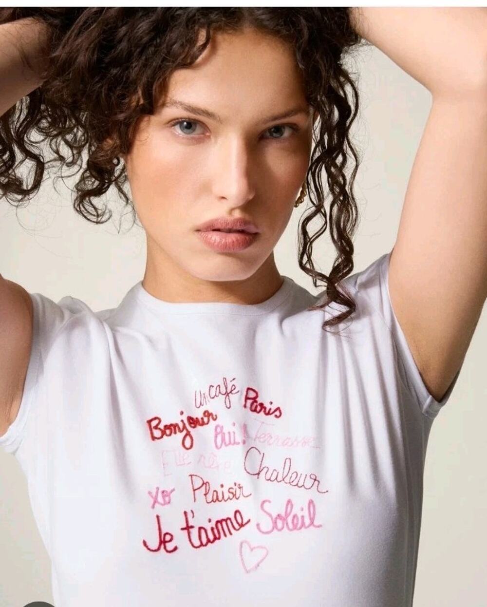 EUC ROUJE Paris Women Tee Shirt Size 38 White Bonjour Paris Short Sleeve